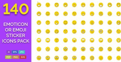 140 Emoticon or Emoji Sticker Icons Pack
