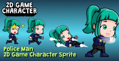 Police Woman 2D Game Character Sprite