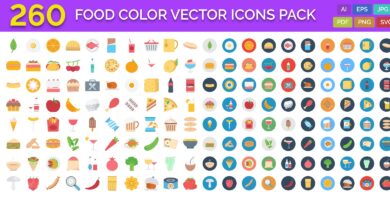 260 Food Color Vector Icons Pack