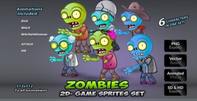 6-Zombies Game Character Sprites Pack