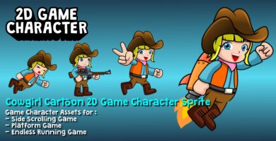 Cowgirl Cartoon 2D Game Character Sprite