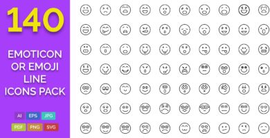 140 Emoticon or Emoji Line Icons Pack