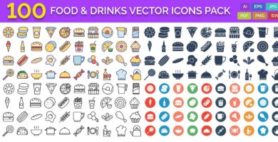 100 Food and Drinks Vector Icons Pack