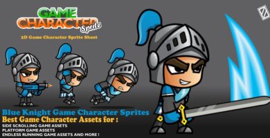 Blue Knight 2D Game Character Sprites