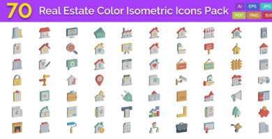 70 Real Estate Color isometric Vector icons Pack