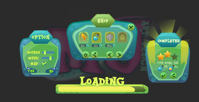 2D Game Green Cartoon GUI