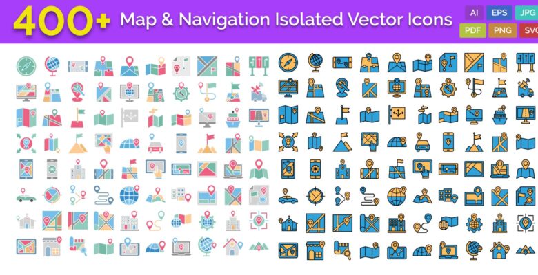 400 Map and Navigation Isolated Vector Icons