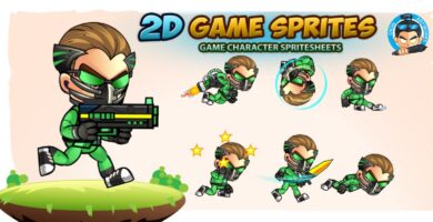 Green Cyborg 2D Game Sprites