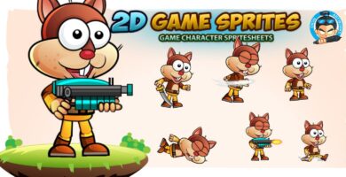 Squirrel Warrior 2D Game Character Sprites
