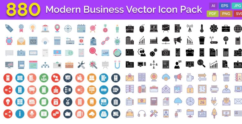 880 Modern Business Vector Icon pack