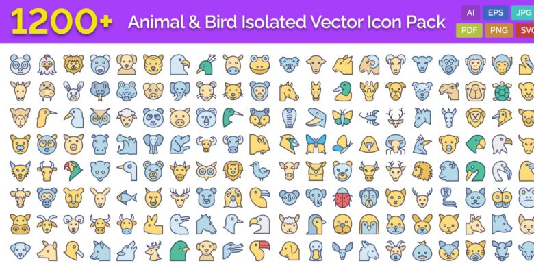 1200 Animal and Bird Isolated Vector Icons Pack