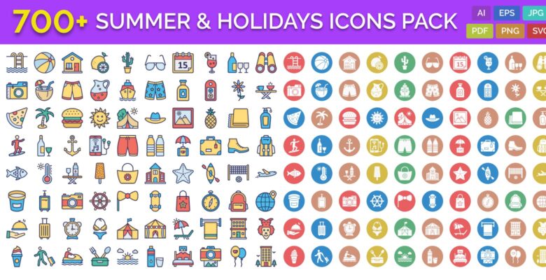 700 Summer And Holidays Vector Icons Pack