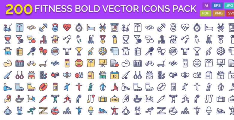 200 Fitness Bold vector Icons Pack