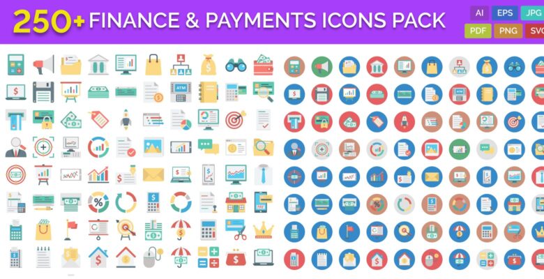 250 Finance and Payments Vector Icons Pack