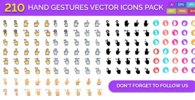 210 Hand Gesture Vector Icons Pack