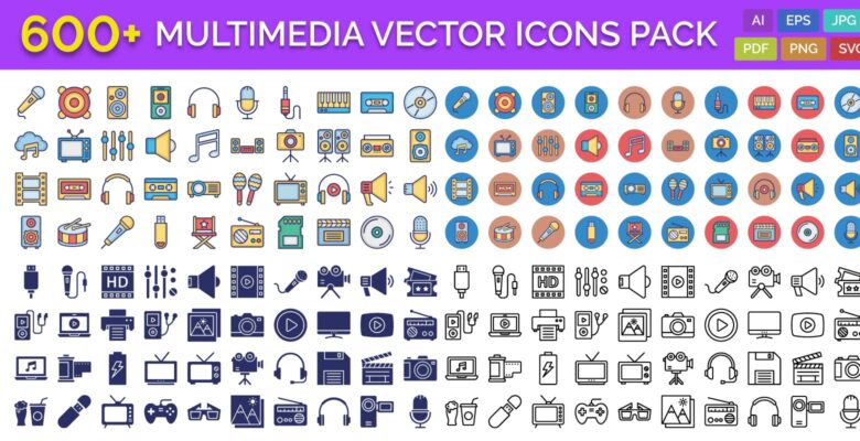 600 Multimedia Vector Icons Pack