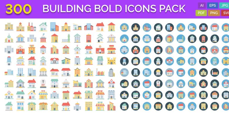 300 Building Bold Line Icons Pack