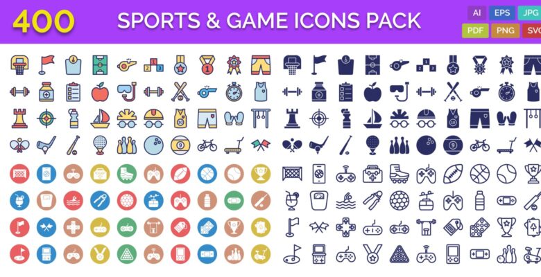 400 Sports And Game Outline Vector Icons Pack