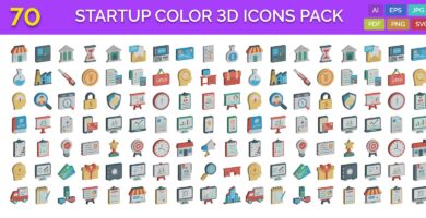 70 Startup Color 3D Vector Icons Pack