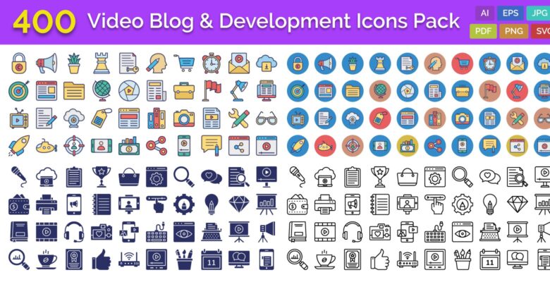 400 Video Blog And Development Icons Pack