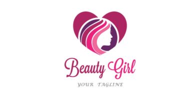 Model Girl Heart Shape Logo Design