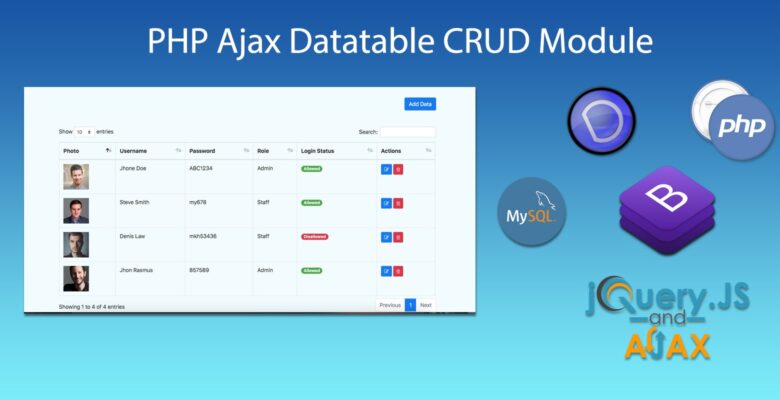 PHP Ajax Datatable CRUD Module