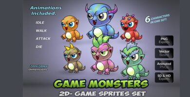 6 Monsters Game Sprites Set