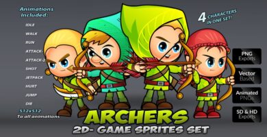 Archers 2D Game Sprites Set