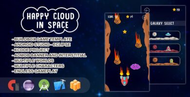 Happy Cloud in The Space – Buildbox Game Template