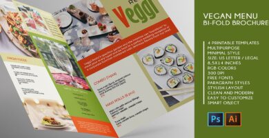 Vegan Menu Bifold Brochure A3 – 2 Templates