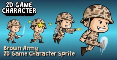 Brown Army 2D Game Character Sprite