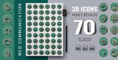 70 3D Retro Web Communication Icons