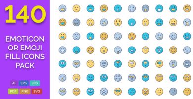 140 Emoticon or Emoji Fill Icons Pack