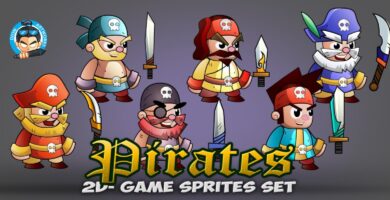 6- Pirates 2D Game Character Sprites Set