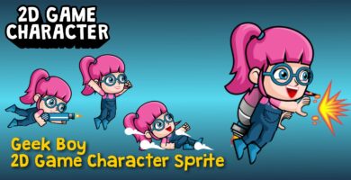 Geek Girl 2D Game Character Sprite