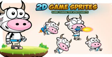 Cow 2D Game Character Sprites