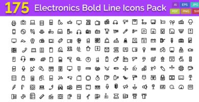 175 Electronics Bold Line Icons Pack